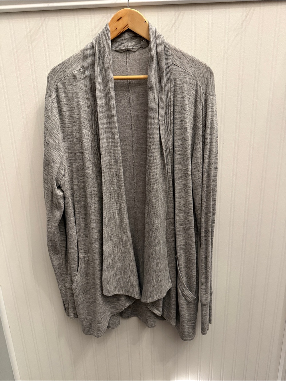 Athleta Heather Gray Open-Front Draped Cardigan